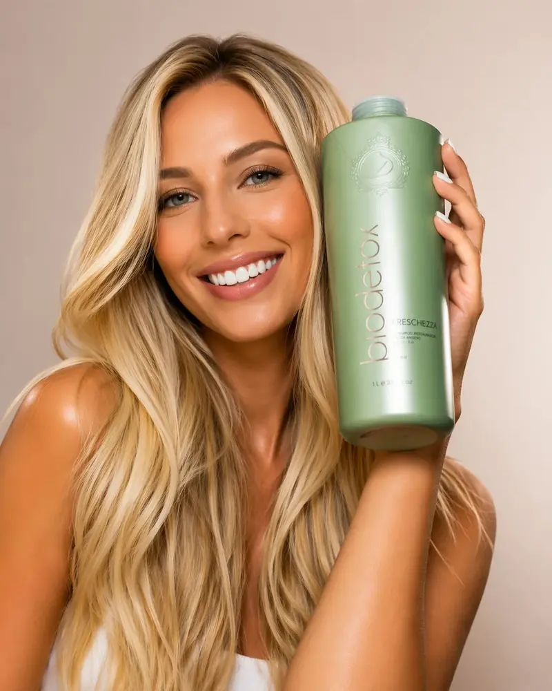 Девушка с зелёной продукцией Biodetox